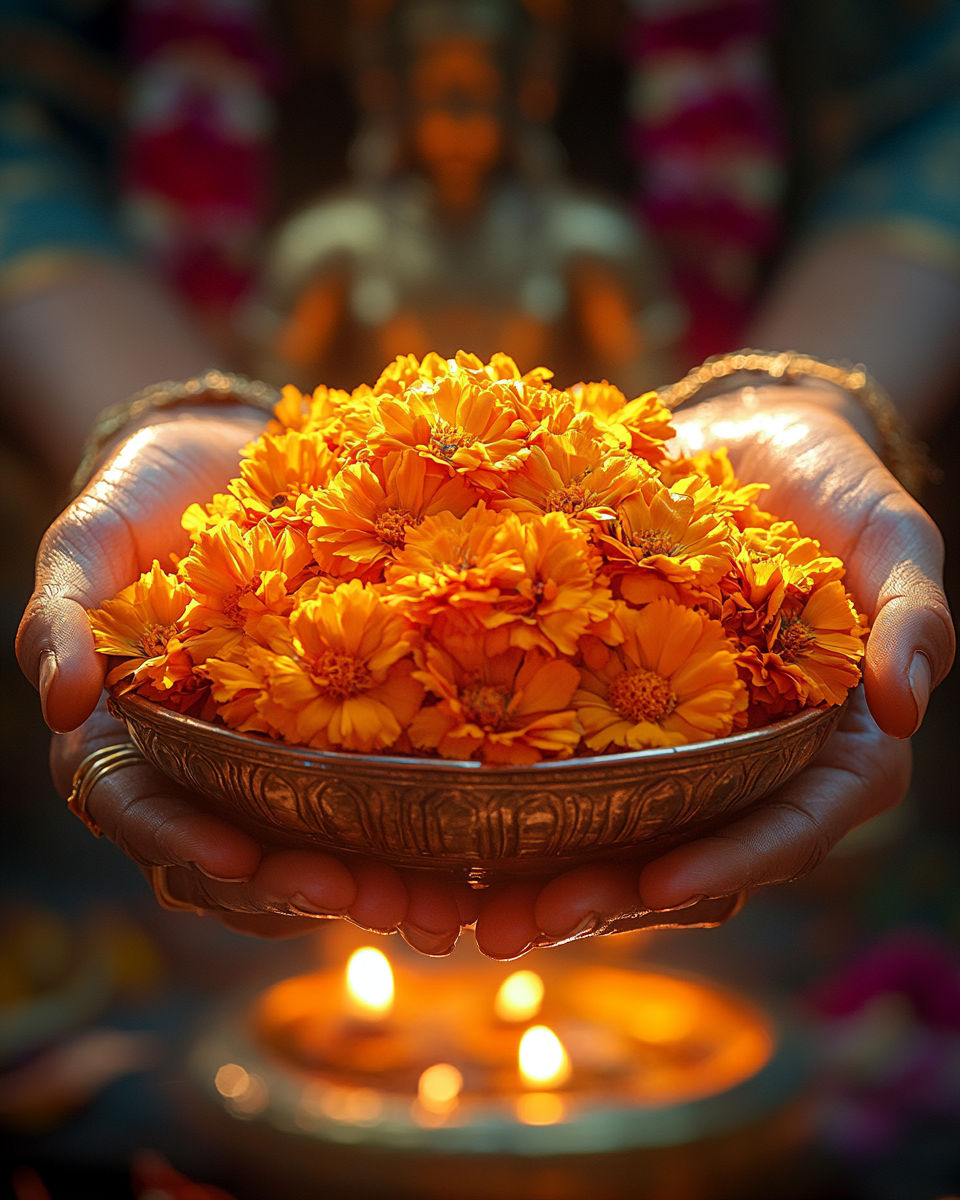 Lakshmi Pooja with flowers